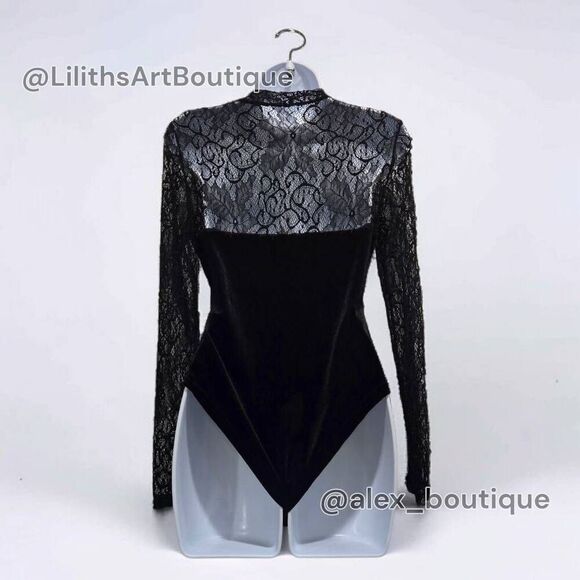 Lace Velvet Bodysuit(O008)-Size M for Women - Picture 3 of 10